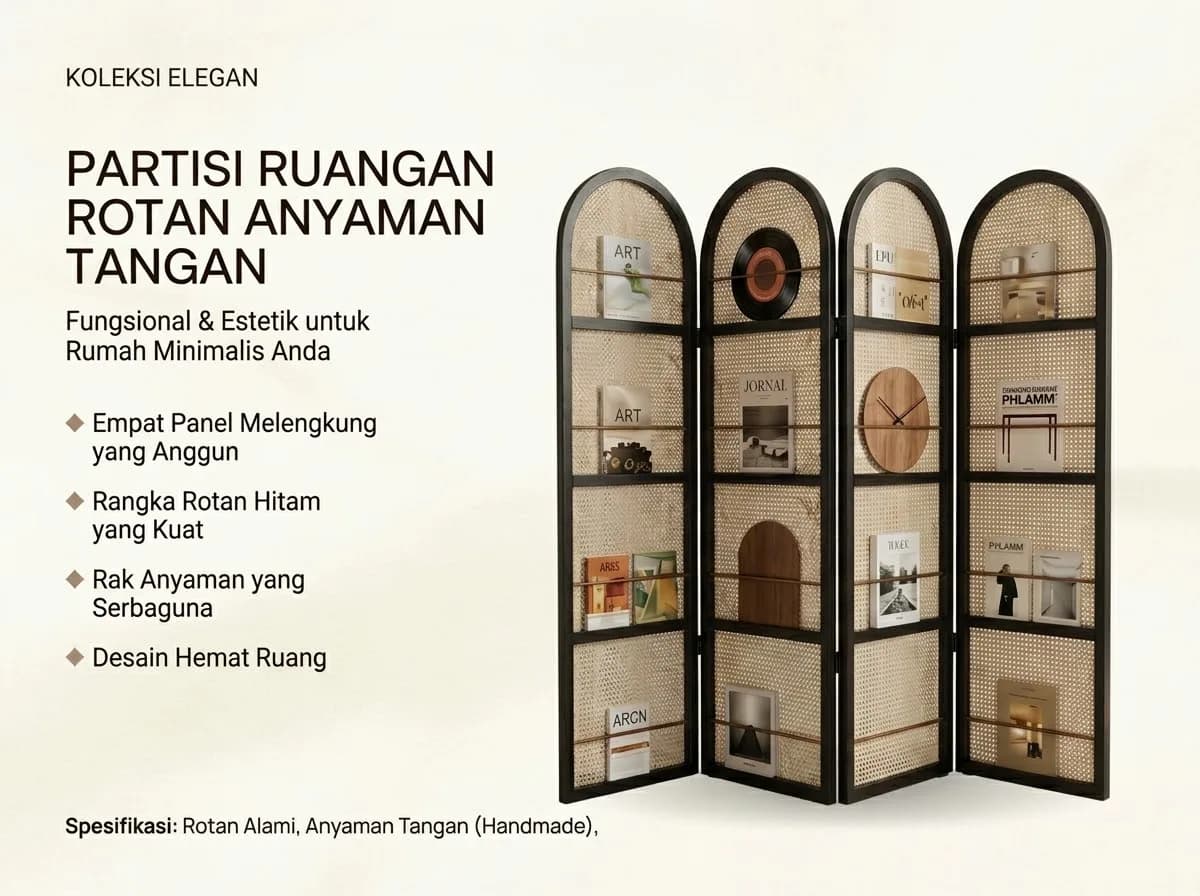 Furnitur Pemisah Ruangan Anyaman Rattan Handmade, Gaya Pedesaan dan Minimalis